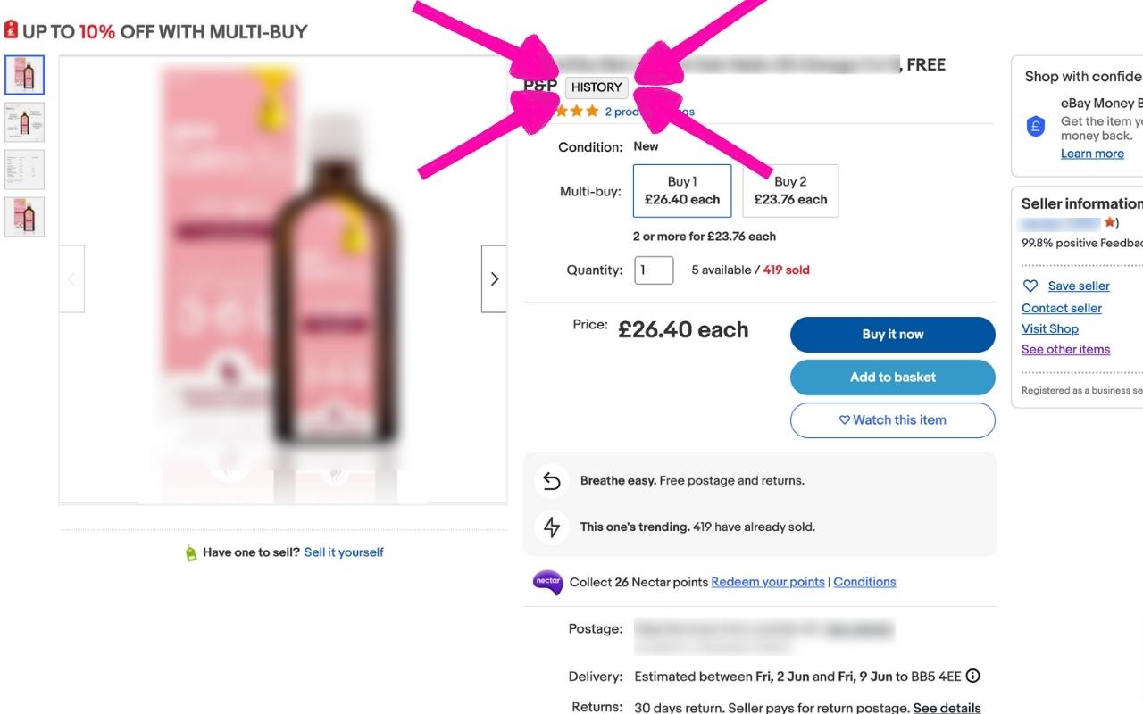 eBay Sold History Button插图