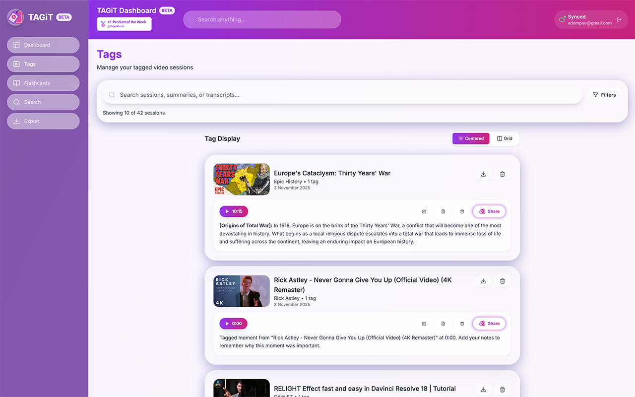 TAGiT - Video Bookmarking & AI Summaries插图 TAGiT - Video Bookmarking & AI Summaries插图