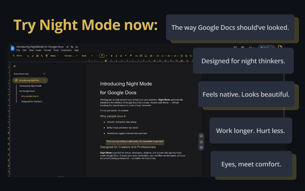 Google Docs Dark Mode Theme — Night Mode Extension插图 Google Docs Dark Mode Theme — Night Mode Extension插图