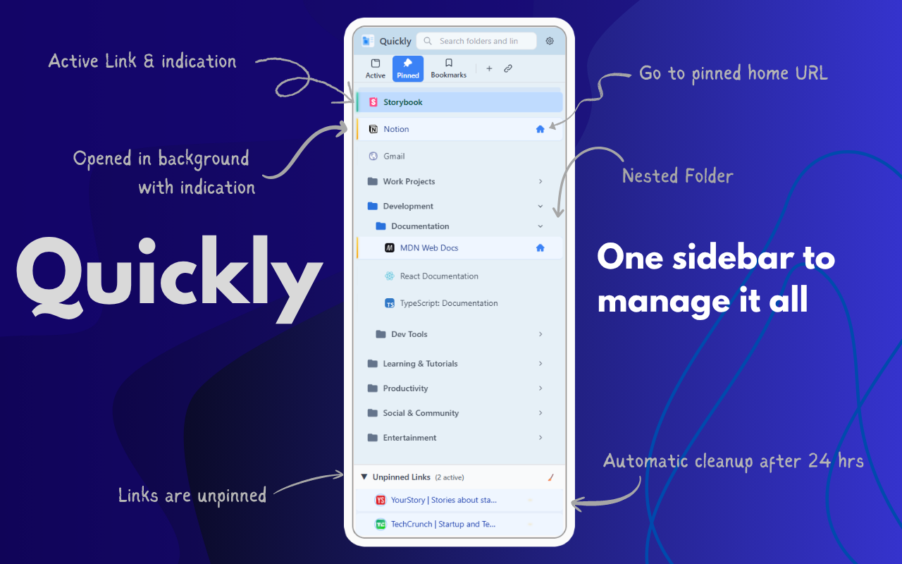 Quickly - Smart Sidebar & Tab Manager插图