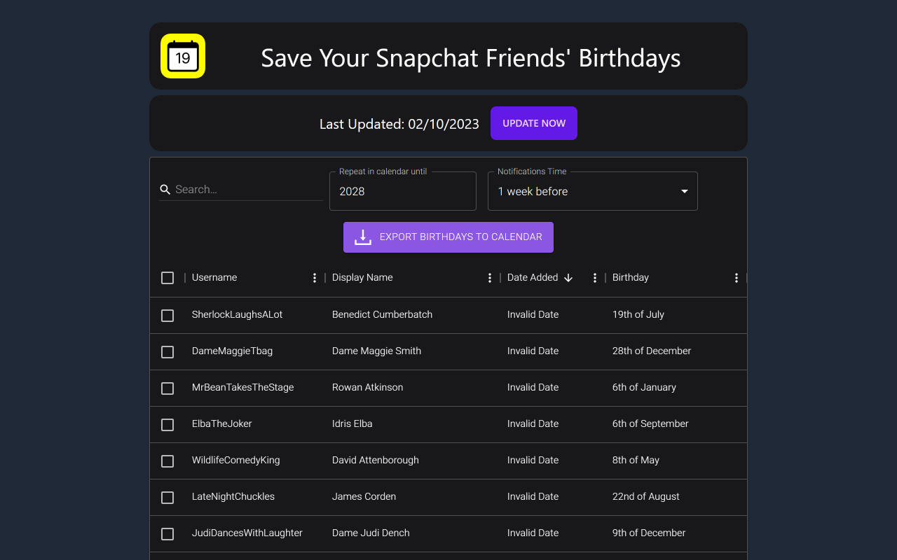 Snapchat Birthday Exporter插图