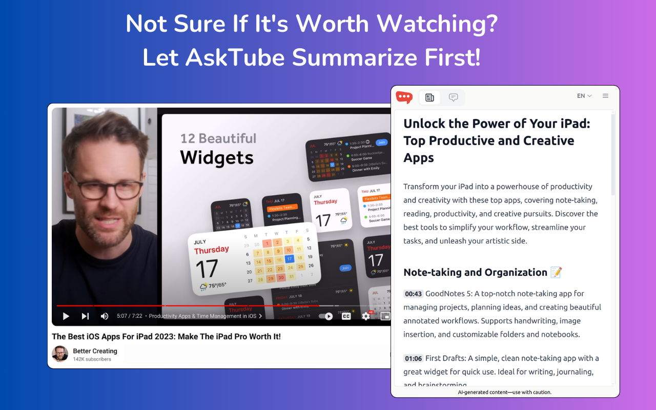 AskTube - AI YouTube Video Summarizer & Chat插图