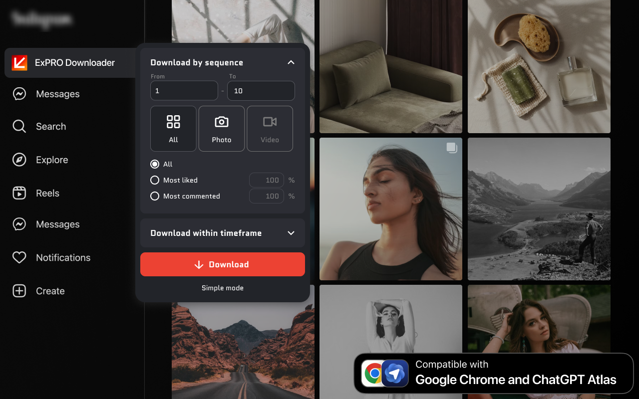 Instagram 下载器 — 适用于 Atlas 浏览器插图