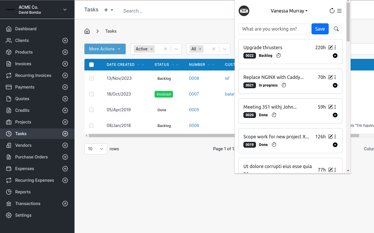 Invoice Ninja: Tasks插图