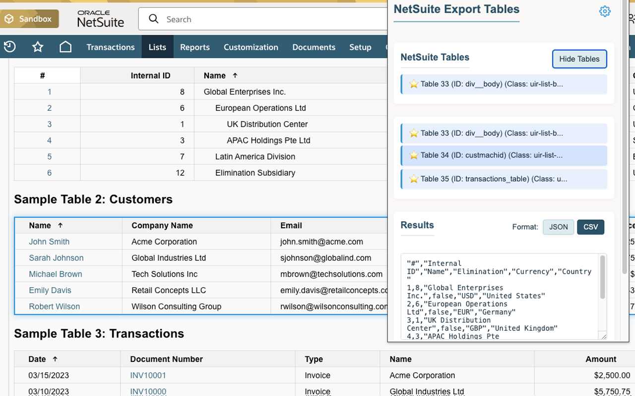 NetSuite Export Tables and Lists插图 NetSuite Export Tables and Lists插图