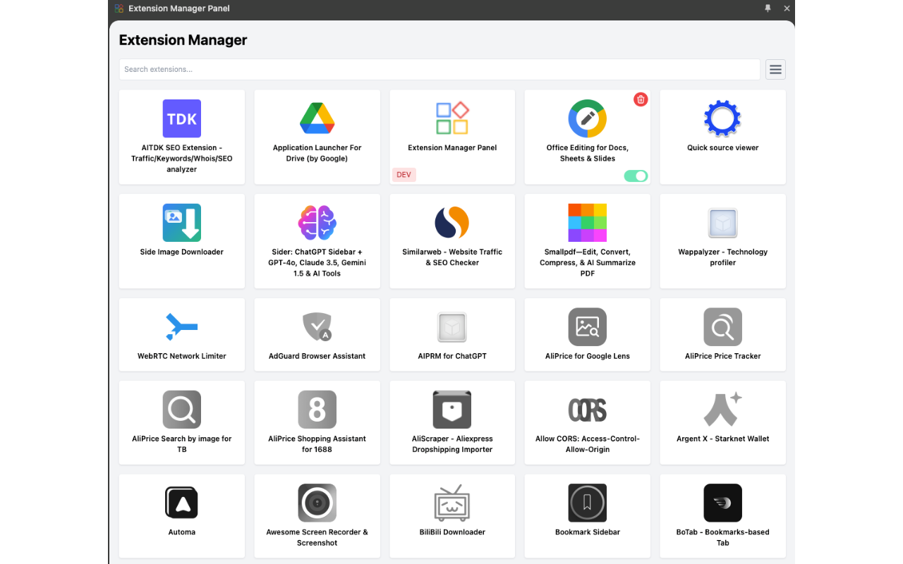 Extension Manager Panel插图