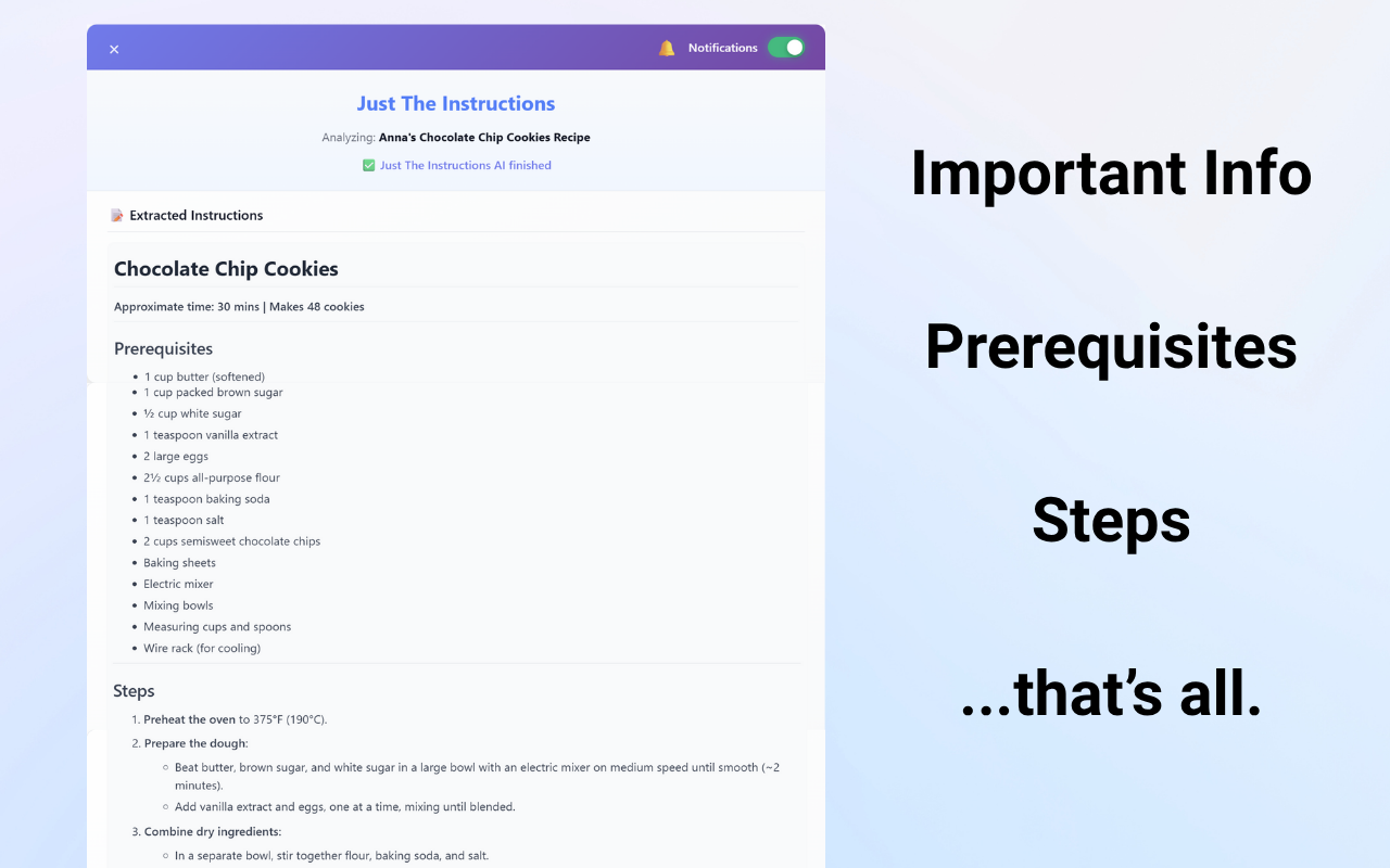Just The Instructions — Extract Recipes & Tutorials Instantly插图