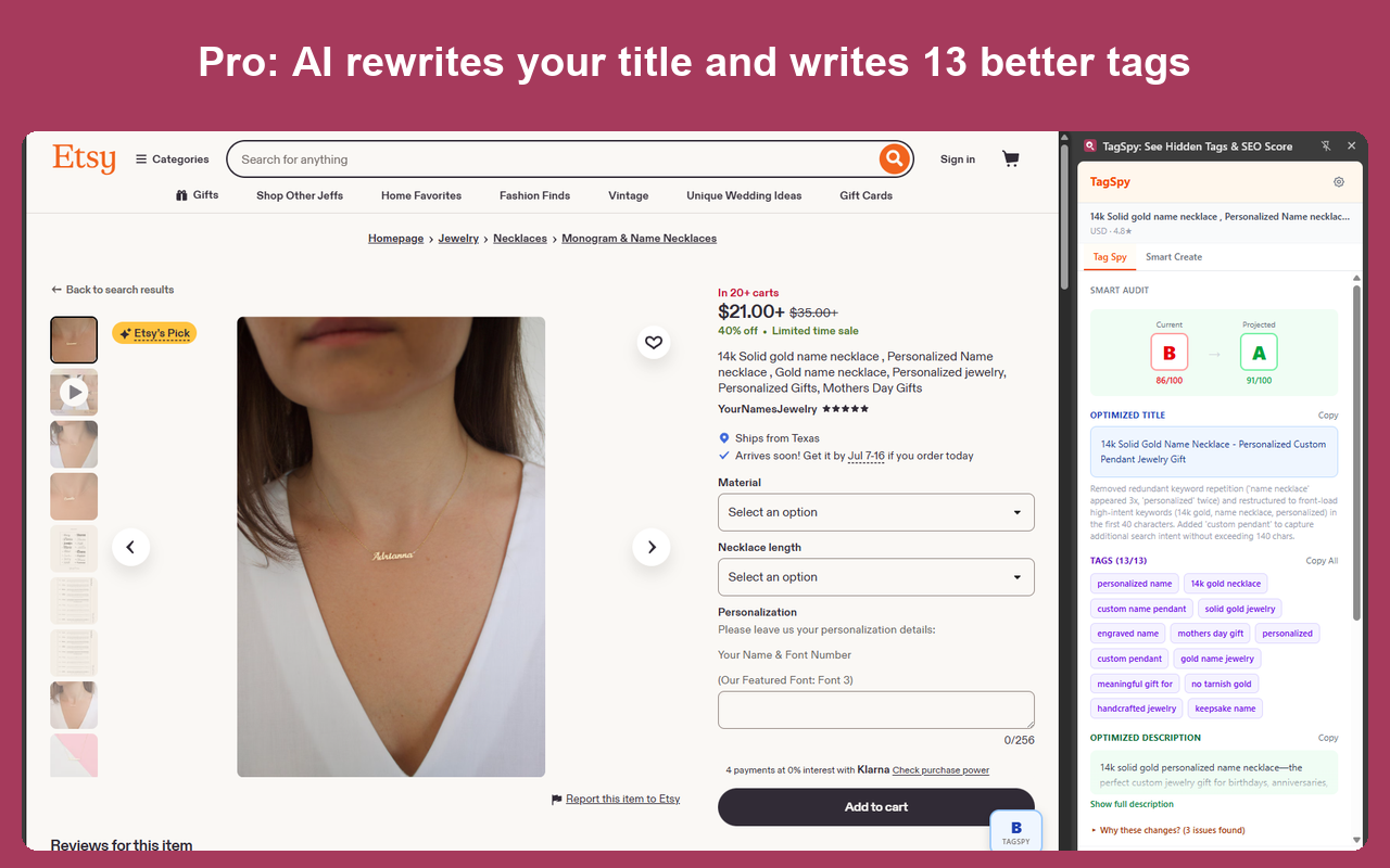 TagSpy: 查看任何Etsy商品的隐藏标签和SEO评分插图 TagSpy: 查看任何Etsy商品的隐藏标签和SEO评分插图