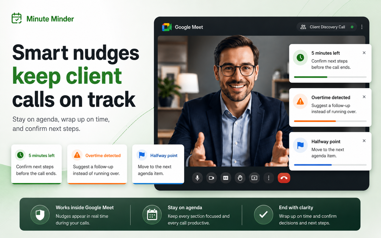 Minute Minder: AI Agenda & Meeting Timer for Google Meet插图 Minute Minder: AI Agenda & Meeting Timer for Google Meet插图