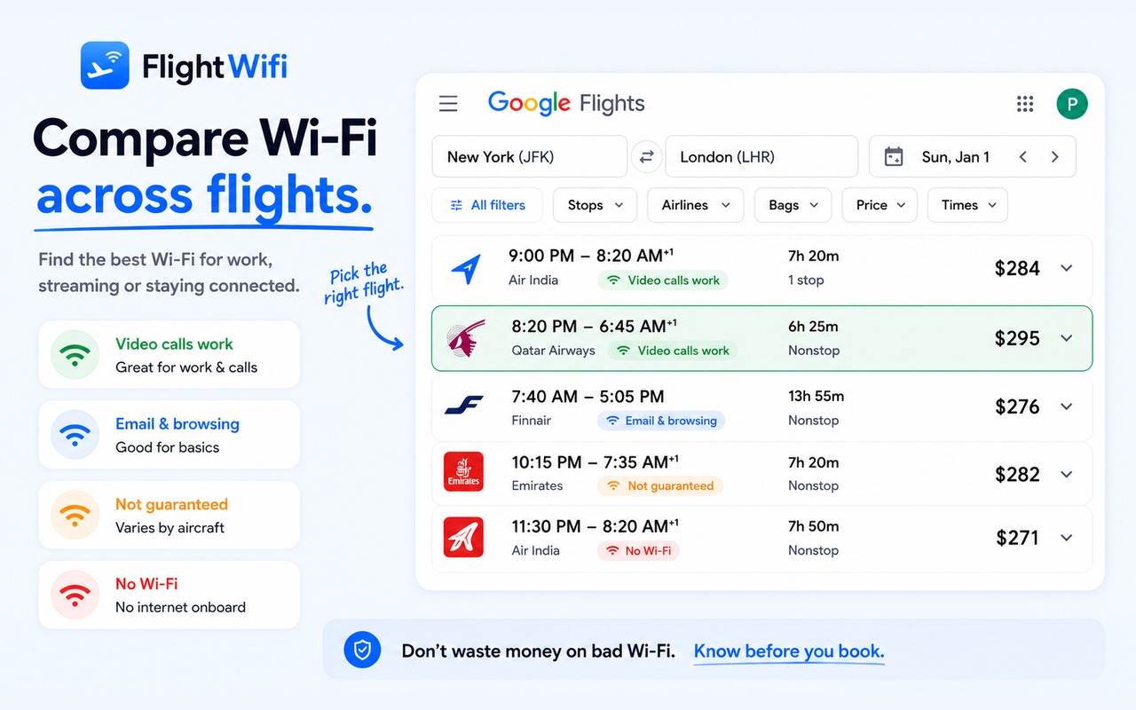 FlightWifi - Flight WiFi & Starlink Checker插图 FlightWifi - Flight WiFi & Starlink Checker插图